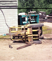 Overturned forklift.